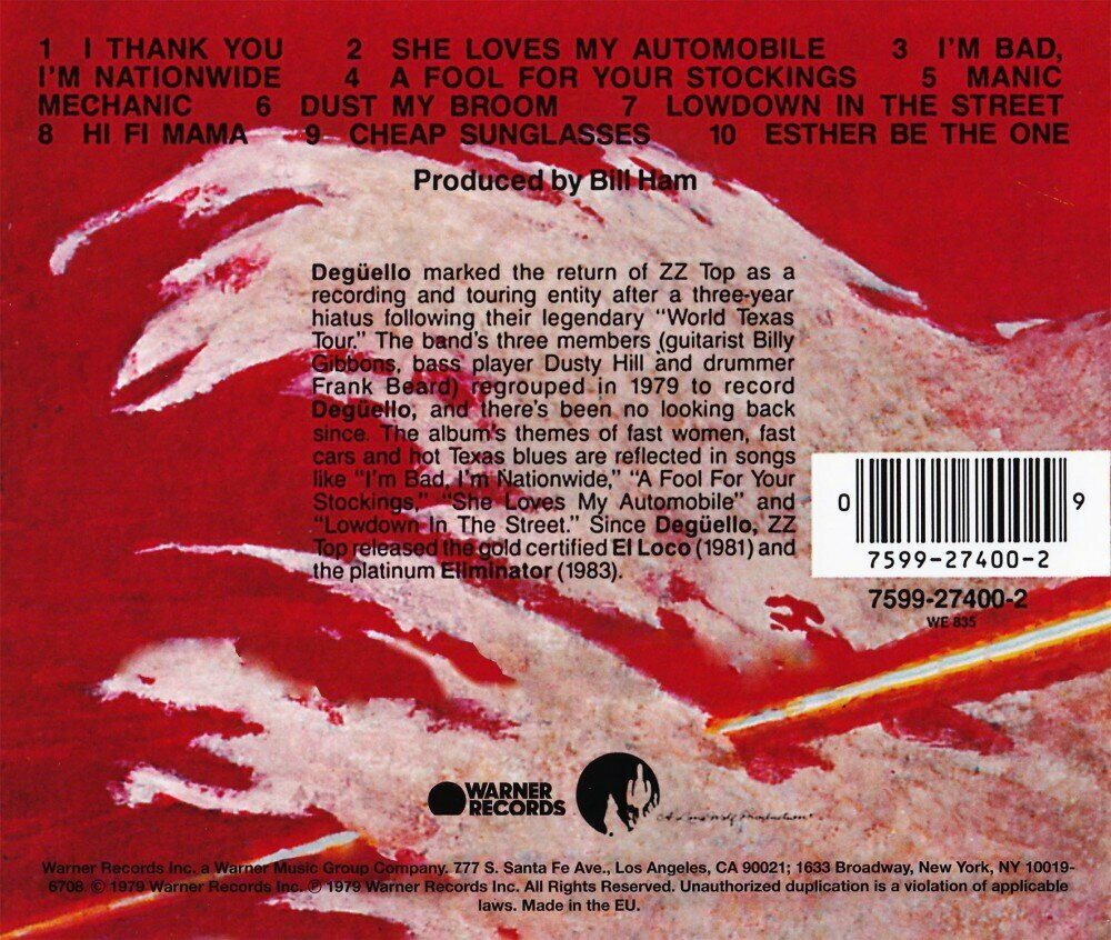 Компакт-Диски, Warner Bros. Records, ZZ TOP - DEGUELLO (CD) - фото №9