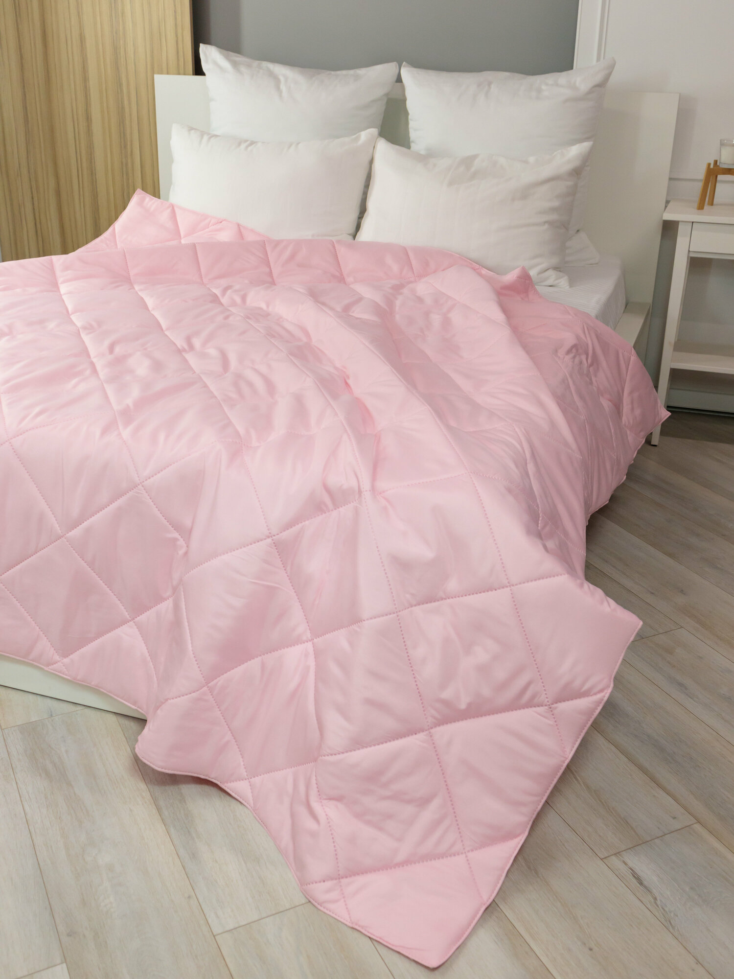 Одеяло 140х205, полиэфир ультрастеп большой ромб, светло-розовый - фотография № 4