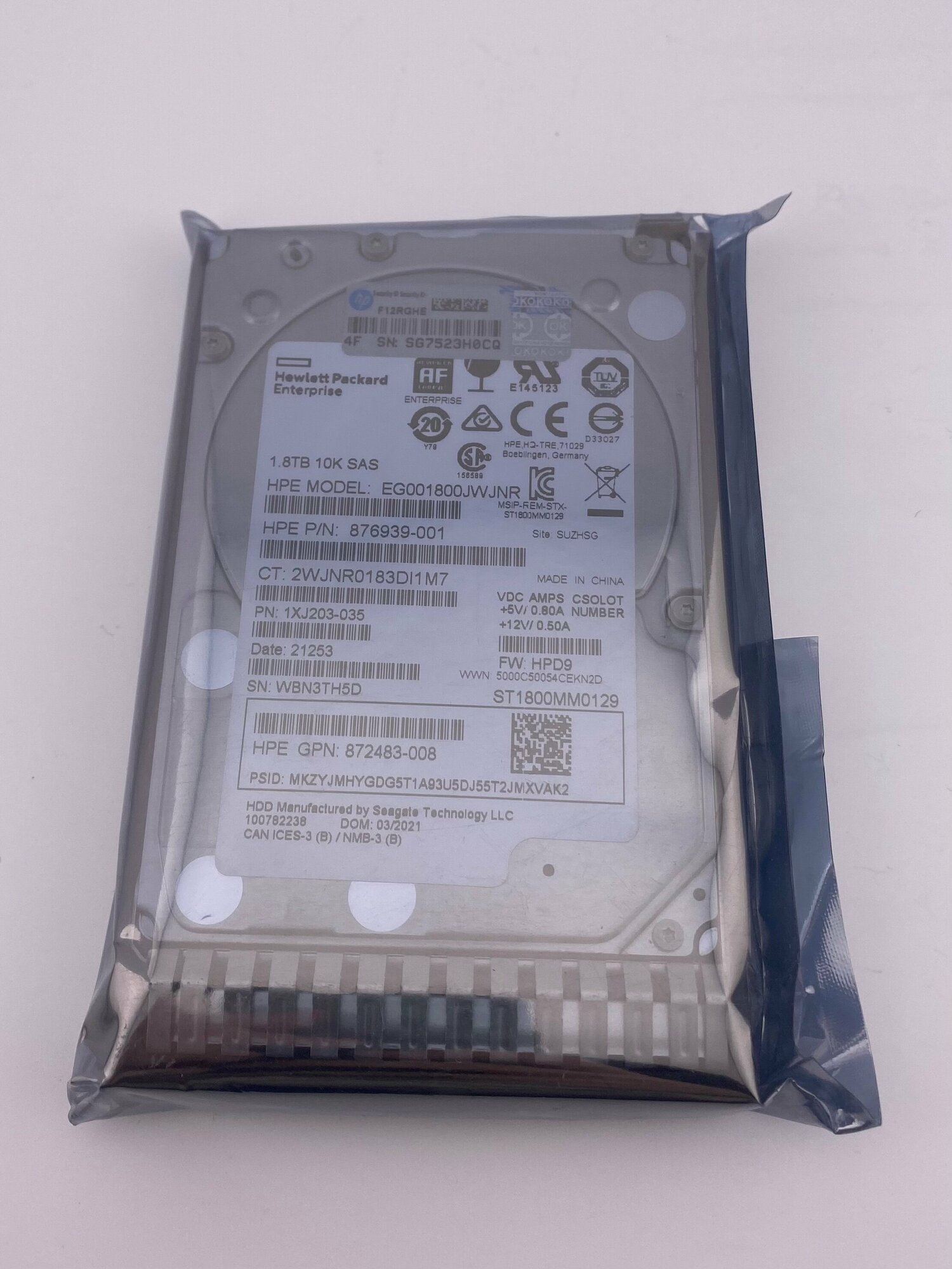 Жесткий диск HPE G8-G10 1.8-TB 12G 10K 2.5 SAS SC 876939-001, EG001800JWJNR, 1XJ2003-035, 872483-008