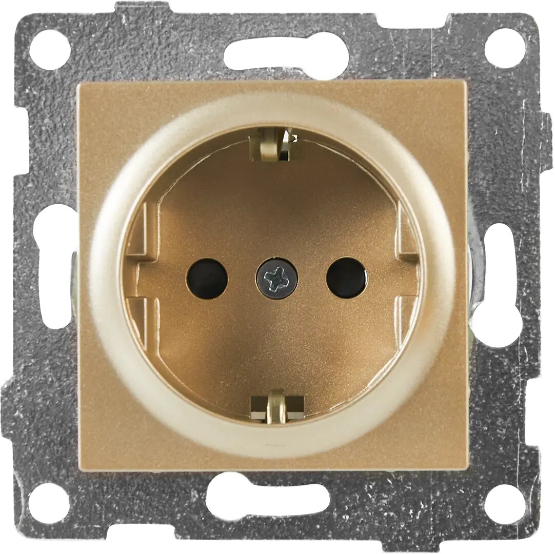 фото Розетка встраиваемая Gusi Electric с заземлением с защитной шторкой цвет шампань