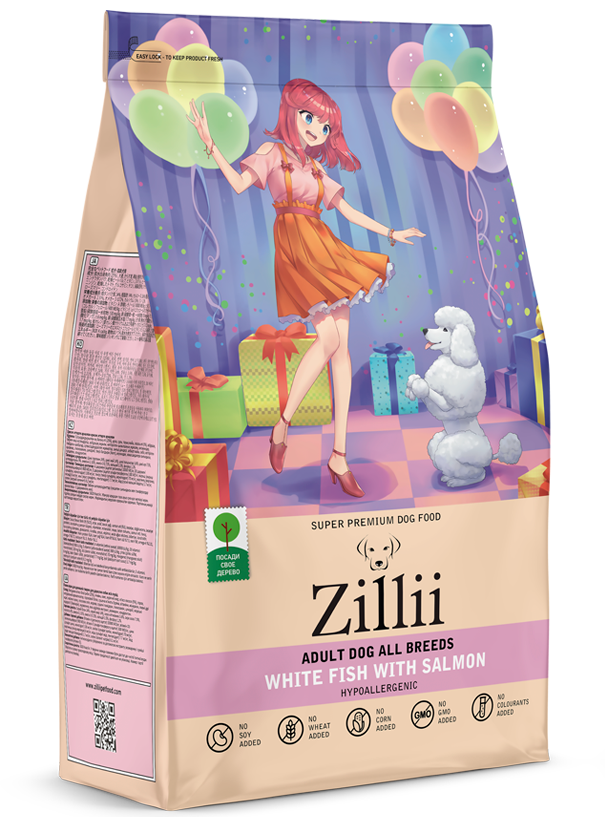 Zillii Adult корм сухой для взрослых собак Белая Рыба с Лососем 3кг