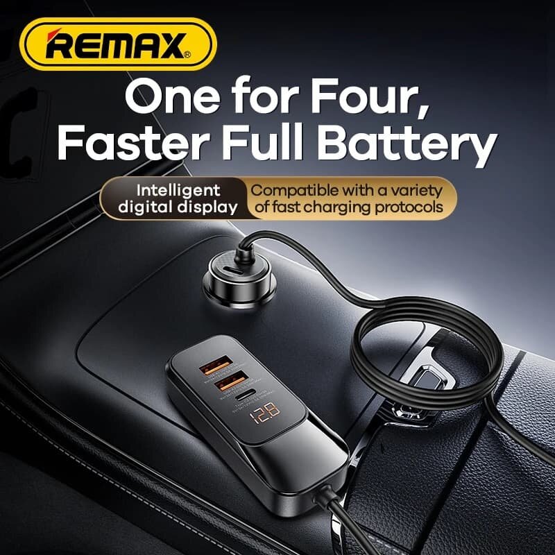 Автомобильное зарядное устройство 120W 1.5м 2PD 30W+2QC3.0 / 2 Type-C USB-C+2USB 30W с дисплеем черное — фото 1