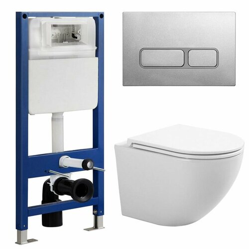 Комплект SinteSi 4 в 1: инсталляция Sintesi, унитаз безободковый EVI, сиденье микролифт, кнопка смыва FB-BSC-503, хром