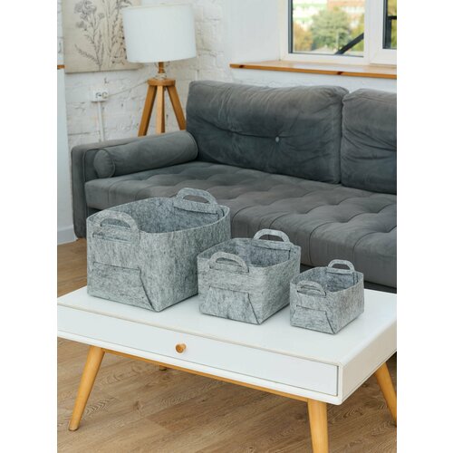 Корзина органайзер для хранения игрушек и мелочей из Войлока набор 3 шт размеров S, M, L кофр коробка для хранения вещей