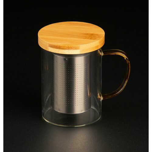 Кружка стеклянная для заваривания чая и трав 400 мл с бамбуковой крышкой 1708₽