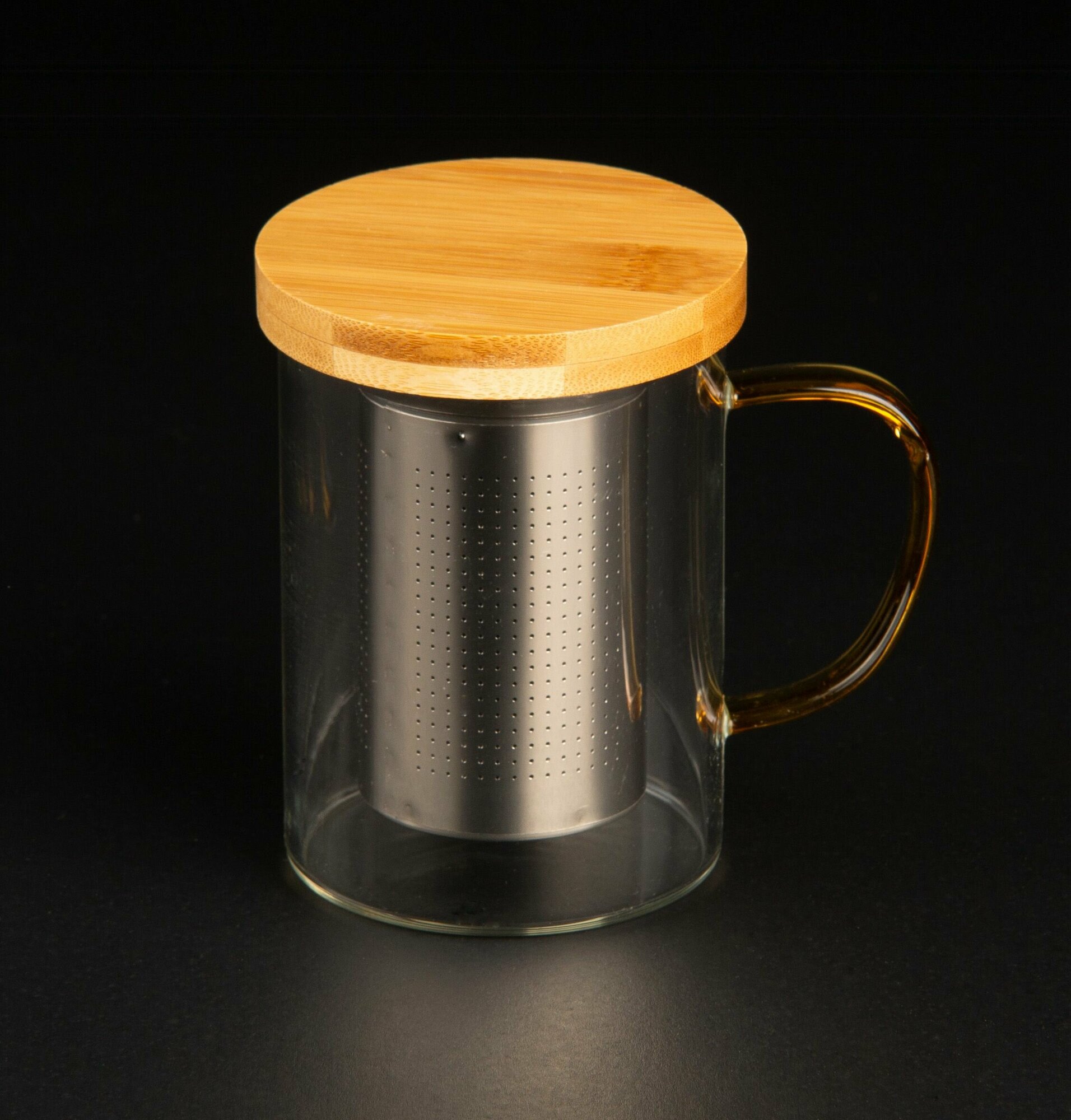 Кружка стеклянная для заваривания чая и трав 400 мл. с бамбуковой крышкой