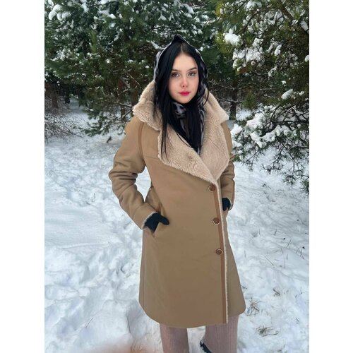 Дубленка , размер 44, бежевый