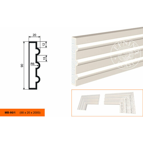 Фасадный Молдинг Lepninaplast МВ-90/1 В90хШ20хД2000 мм / Лепнинапласт.