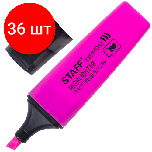 Комплект 36 шт, Текстовыделитель STAFF EVERYDAY, розовый, скошенный наконечник, 1-5 мм, 151641 текстмаркер цвет розовый