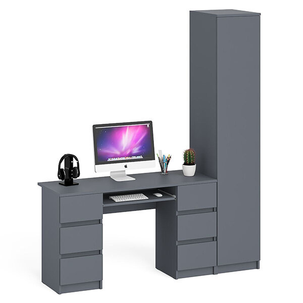 Стол компьютерный Мори МС-2 + Пенал МШ400.1, цвет графит