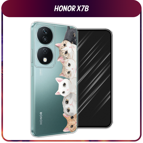 Силиконовый чехол на Honor X7B / Хонор X7B Котики, прозрачный силиконовый чехол на honor x7b хонор x7b голубые клематисы прозрачный