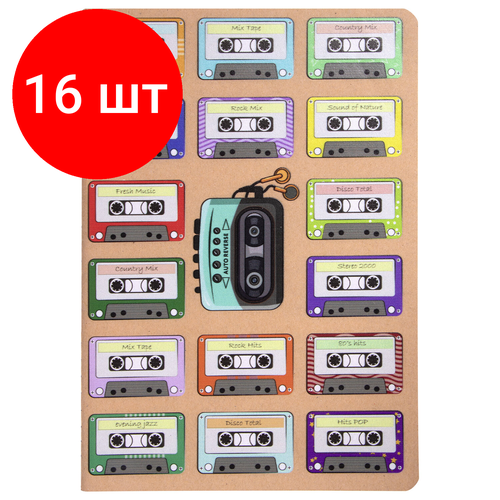 Комплект 16 шт, Тетрадь 40 л. в клетку обложка крафт, бежевая бумага 70 г/м2, сшивка, А5 (147х210 мм), Vintage, BRAUBERG, 403761