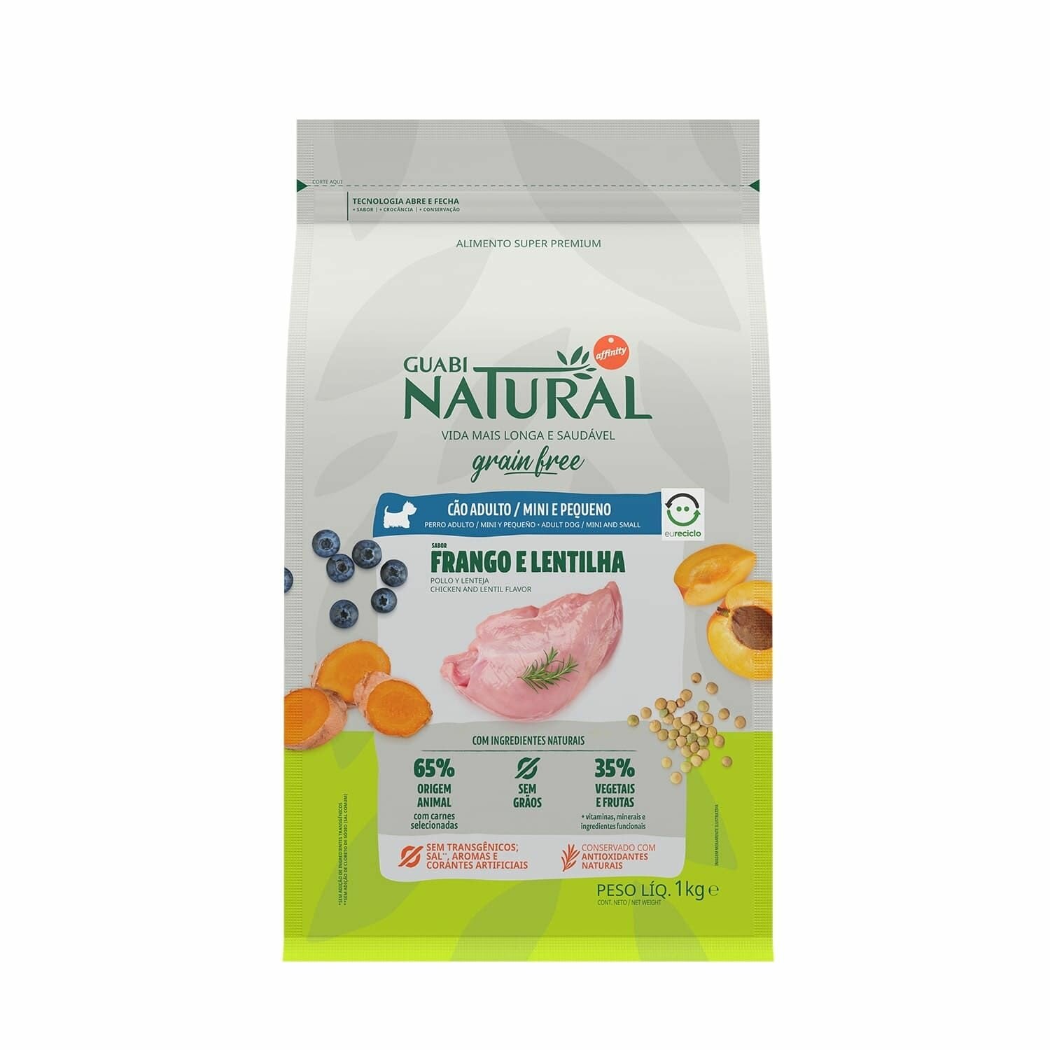 Guabi Natural Dog GRAIN FREE сухой корм беззерновой для взрослых собак мелких пород цыпленок и чечевица 1 кг