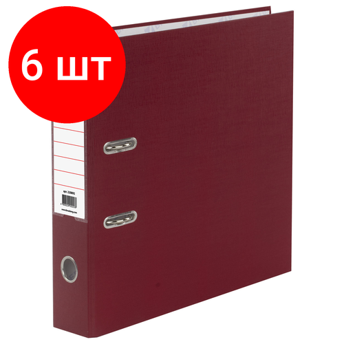 Комплект 6 шт, Папка-регистратор BRAUBERG с покрытием из ПВХ, 70 мм, бордовая (удвоенный срок службы), 220892