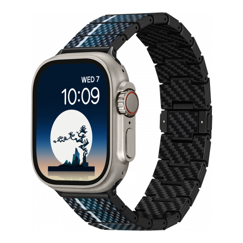 Браслет PITAKA Poetry of Things Chromacarbon Band для Apple Series 9-1, SE и Ultra 2 / Ultra (38/40/41/42/44/45/49mm), принт луна (Moon) белый, черный, синий