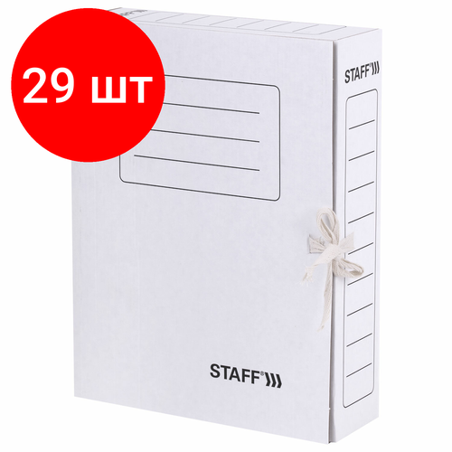Комплект 29 шт, Папка архивная с завязками А4 (325х250 мм), 75 мм, до 700 листов, микрогофрокартон, БЕЛАЯ, STAFF, 128869 папка архивная с завязками микрогофрокартон 70 мм до 700 л красный 10 шт