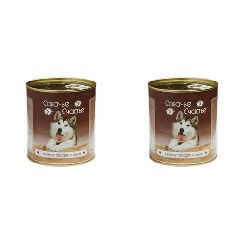 Собачье Счастье Консервированный корм для собак Мясное ассорти в желе, 410 г, 2 шт
