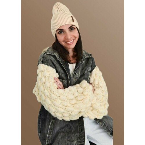 фото Шапка бини шапка бини с хлопком helen style осень, размер 52-59, бежевый нет бренда