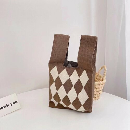 фото Сумка шоппер мир галантереи, фактура вязаная, бежевый, коричневый