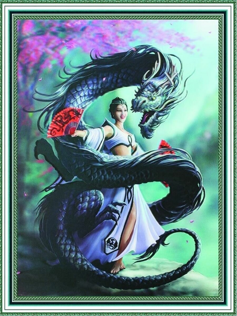 Алмазная мозаика на подрамнике 40*50 "Китайская принцесса и дракон"