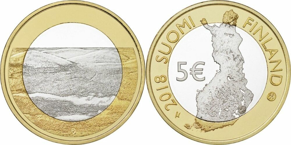 Финляндия 5 евро, 2018 Финский пейзаж - Ландшафты Палластунтури UNC