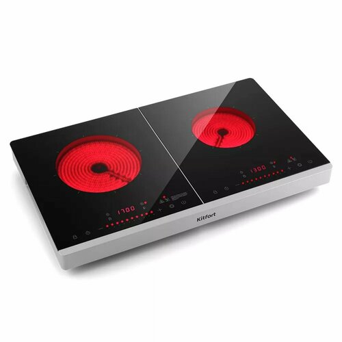 Инфракрасная плита КТ-147 1800 Вт 2 конфорки 1 программа чёрно-серебристая 1580900₽