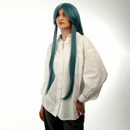 Карнавальный парик «Аниме» цвет голубой, длинный парик карнавальный гладкий 30 см цвет голубой