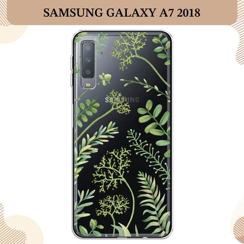 Силиконовый чехол Green Leaves на Samsung Galaxy A7 2018 / Самсунг Галакси A7 2018, прозрачный