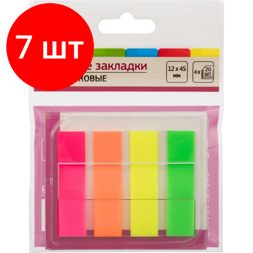 Комплект 7 штук, Клейкие закладки пласт. 4цв. по 20л. 12ммх45 Attache диспенсер