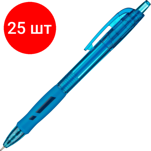 Комплект 25 штук, Ручка шариковая автомат. Deli Arris диамет шар 0.7мм резин манж синяя