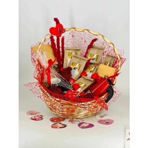 Чайный набор с элитным кофе и гендерной кофеваркой Подарок ко дню святого Валентина и 8 марта в корзине 15 кг 1058000₽