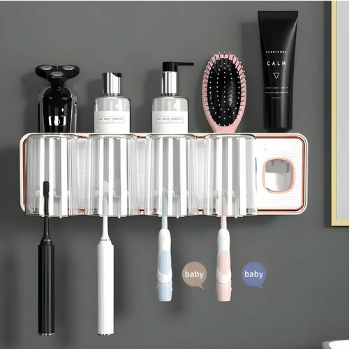 Дозатор для пасты белый автоматический дозатор для зубной пасты 4 щетки со стаканами подставка под 4 зубные щетки органайзер в ванную экономичный дозатор пасты 1553₽