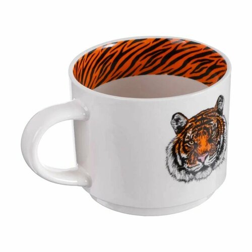 Кружка фарфоровая с изображением тигра 420 мл