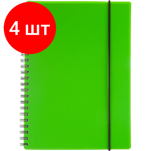 Комплект 4 штук, Бизнес-тетрадь Тетрадь Attache Neon А5 96л кл. спираль, обл. пластик зеленый