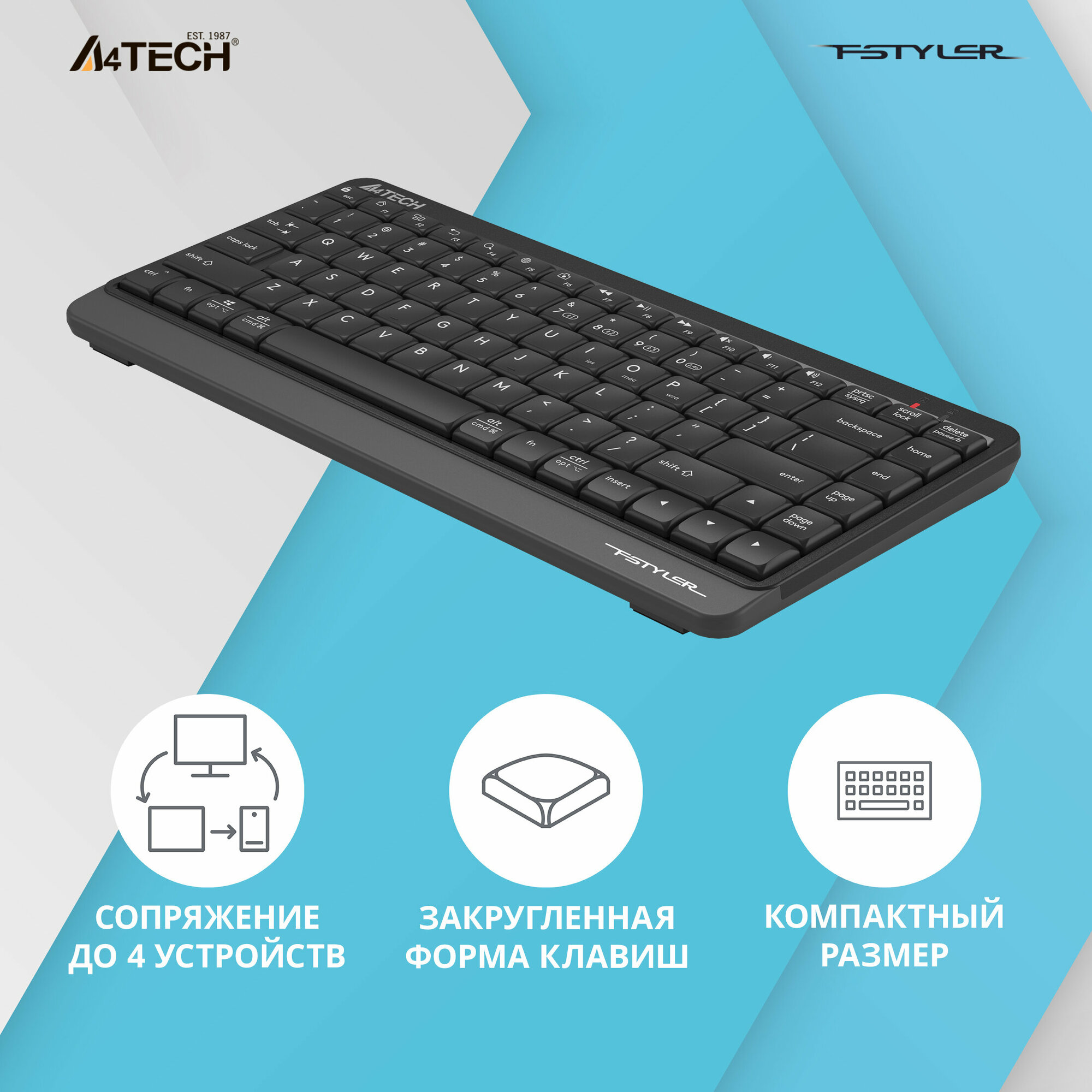 Клавиатура A4TECH Fstyler FBK11, USB, Bluetooth/Радиоканал, черный серый [fbk11 grey] - фото №16