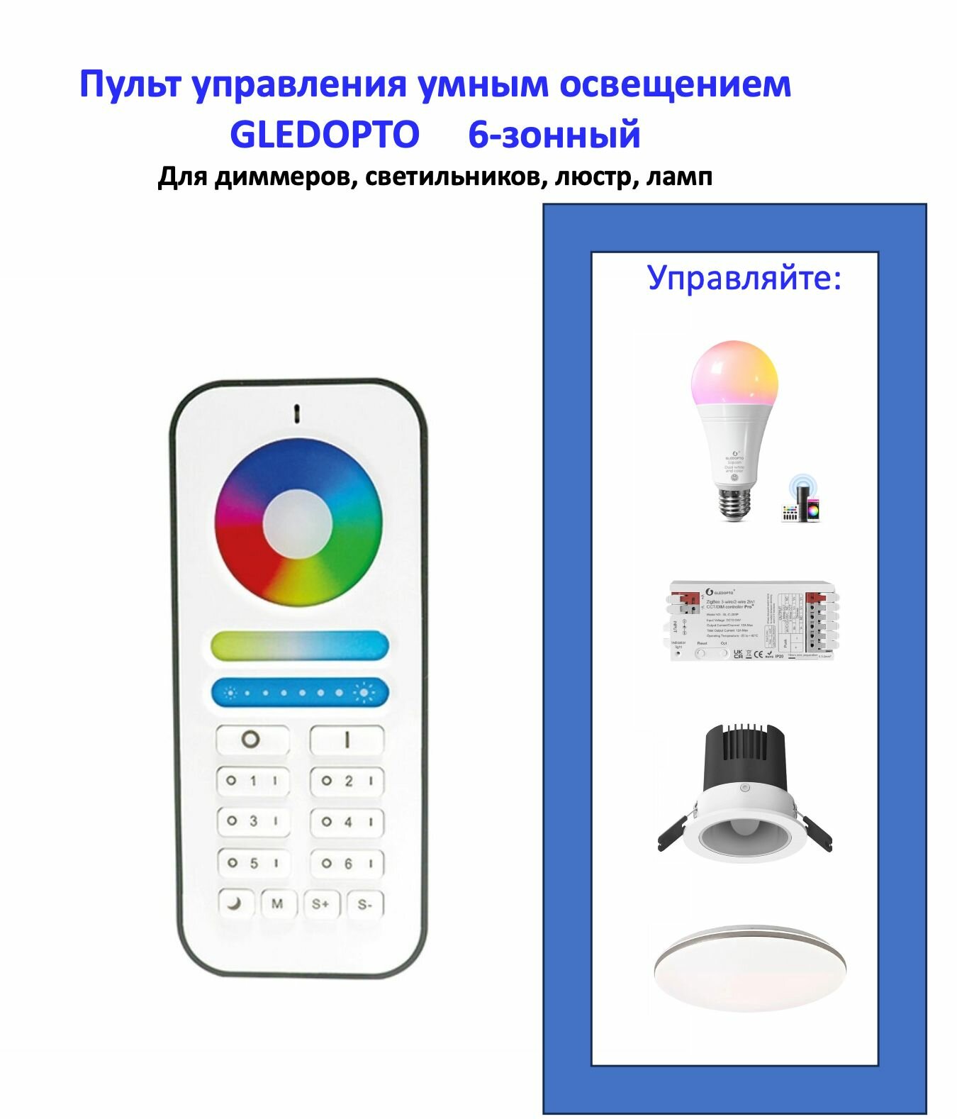 Пульт управления освещением 6-зонный GLEDOPTO 2.4G RGB/CCT