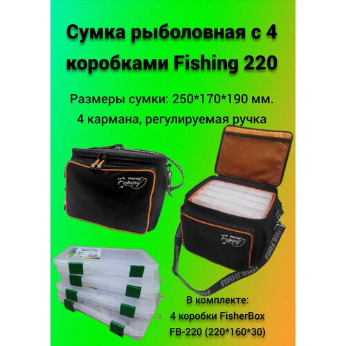 фото Сумка рыболовная с 4 коробками fishing 220 пингвин