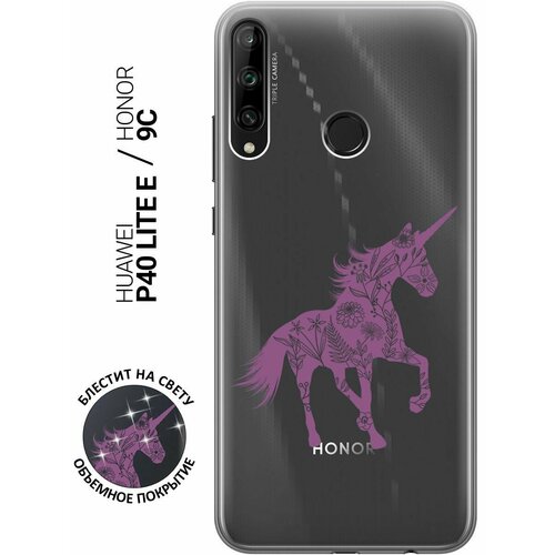 Силиконовый чехол на Honor 9C, Huawei P40 Lite E, Хуавей П40 Лайт Е, Хонор 9С с 3D принтом Floral Unicorn прозрачный матовый чехол lady unicorn для honor 9c huawei p40 lite e хуавей п40 лайт е хонор 9с с 3d эффектом бирюзовый