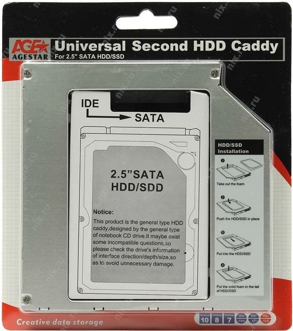 Переходник Optibay AgeStar ISMR2S для установки в ноутбук/моноблок SSD/HDD SATA вместо DVD-привода (12,7mm) ISMR2S - фото №20