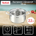 Кастрюля с крышкой Tefal Cook Eat B9214374, диаметр 18 см, объем 2.2 литра, с толстым дном, нержавеющая сталь - изображение