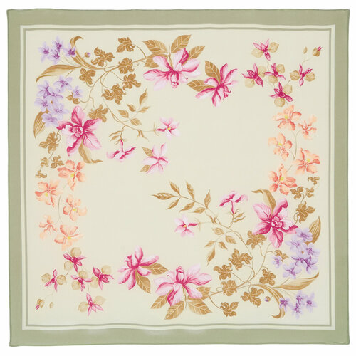 фото Платок павловопосадская платочная мануфактура,89х89 см, зеленый, бежевый