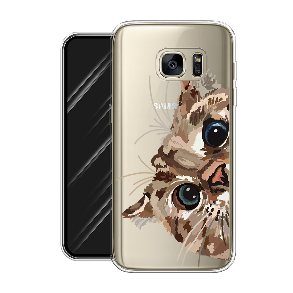 Силиконовый чехол на Samsung Galaxy S7 edge / Самсунг Галакси S7 edge "Любопытный кот", прозрачный