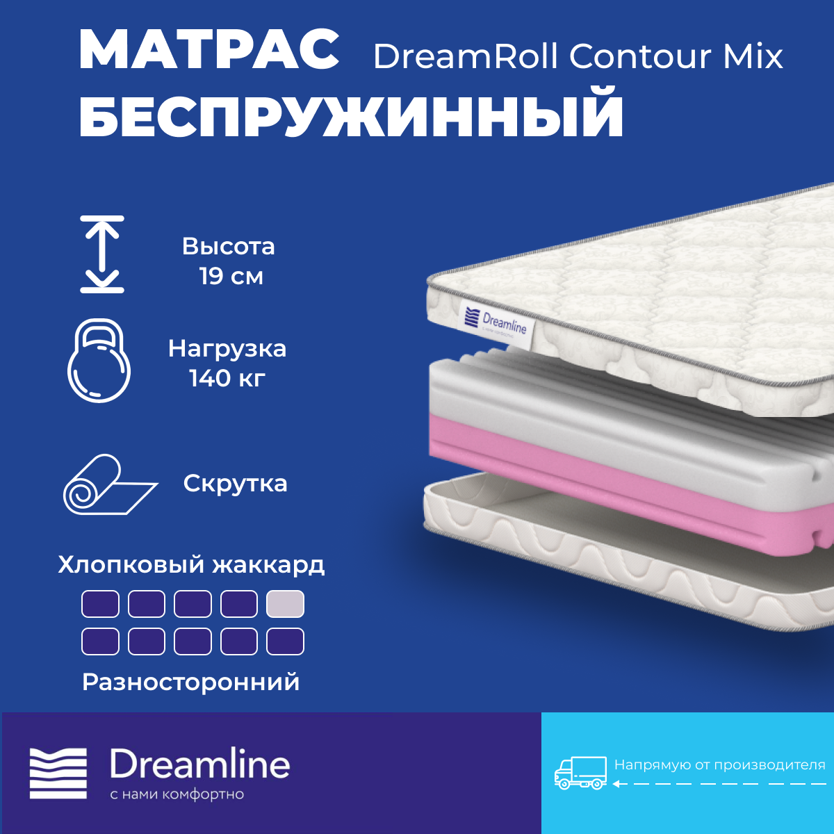 Матрас Dreamline DreamRoll Contour Mix беспружинный 160х190 см