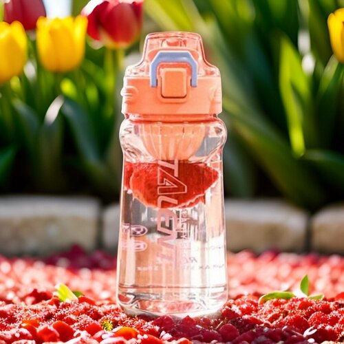фото Бутылка для воды спортивная + съемный фильтр 550 мл, персиковая розовая, в подарок для девочек и женщин mix