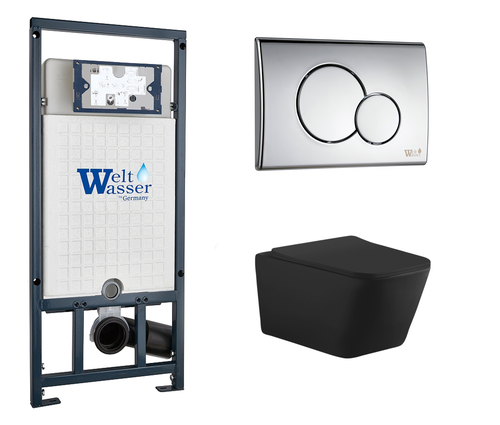 Комплект 3 в 1 инсталляция WeltWasser WW Marberg 507 + Унитаз подвесной Aquanet Tavr-W BW 287011 черный с кнопкой хром RD 10000005949 + 10000005952 + 287011