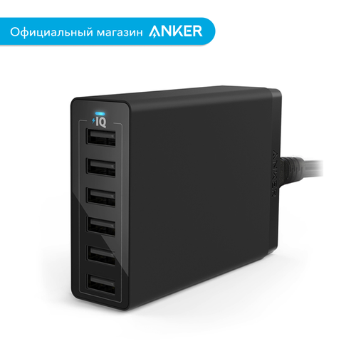 Сетевое зарядное устройство PowerPort 6 60 Вт/12A 6-портовый USB-концентратор для зарядки сетевое зарядное устройство anker powerport usb quick charge 3 0 и iq черное