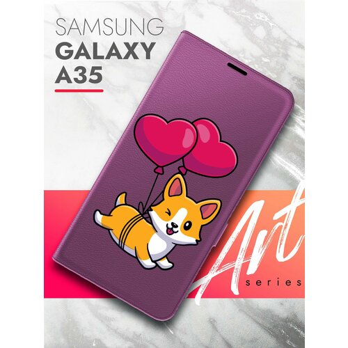 Чехол на Samsung Galaxy A35 (Самсунг Галакси А35) фиолетовый книжка эко-кожа подставка отделение для карт магнит Book case, Brozo (принт) Корги Шарики чехол на samsung galaxy a35 самсунг галакси а35 фиолетовый книжка экокожа подставка отделение для карт магнит book case brozo принт корги в пончике