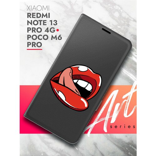 Чехол на Xiaomi Redmi Note 13 Pro 4G/Poco M6 Pro (Ксиоми Редми Ноте 13 Про 4г) черный книжка экокожа подставка магнит Book case, Brozo (принт) Губы чехол на xiaomi redmi note 13 4g ксиоми редми ноте 13 4г черный книжка экокожа подставка магнит book case brozo принт бежевые розы