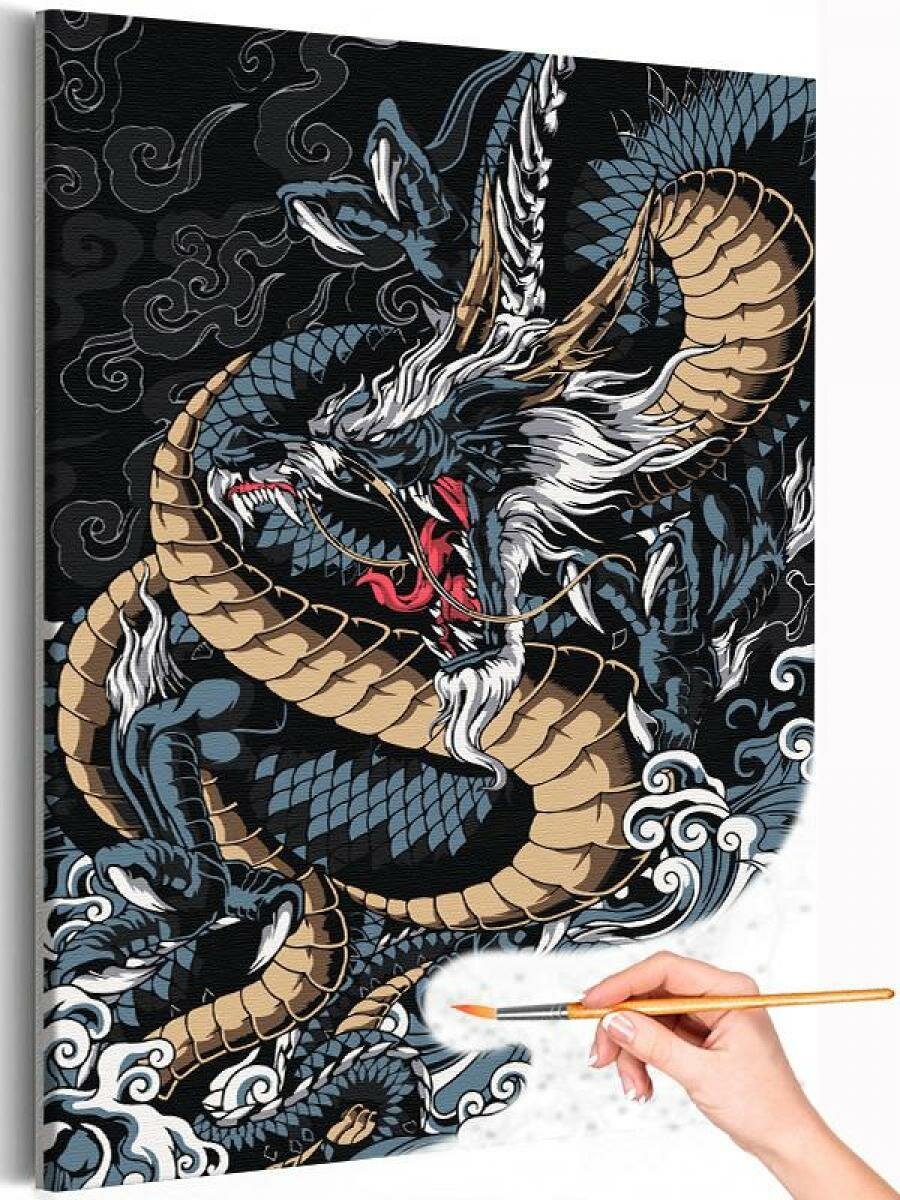Дракон Китай Символ года Мифология Деревянный Животные Для мальчиков Раскраска картина по номерам на холсте 40х60