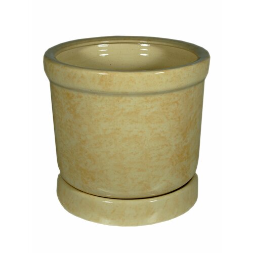Горшок для цветов керамический большой напольный с поддоном Цилиндр №4 бежевый 11л